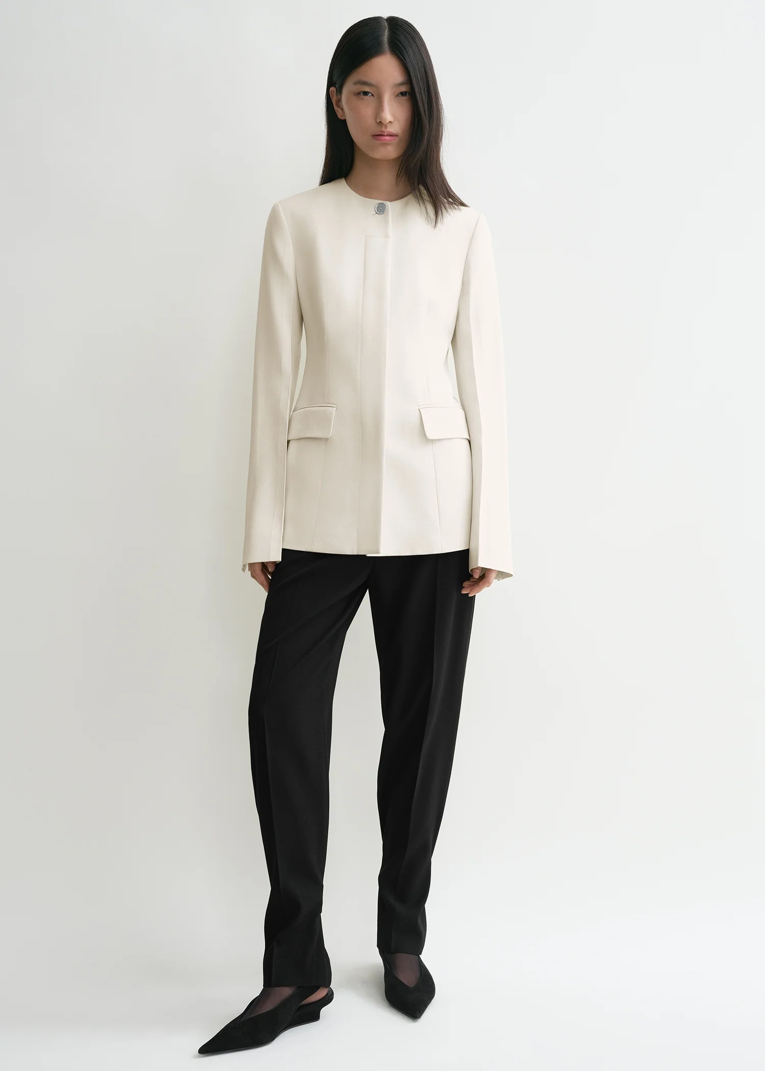 Collarless cinched jacket ecru - Image 2