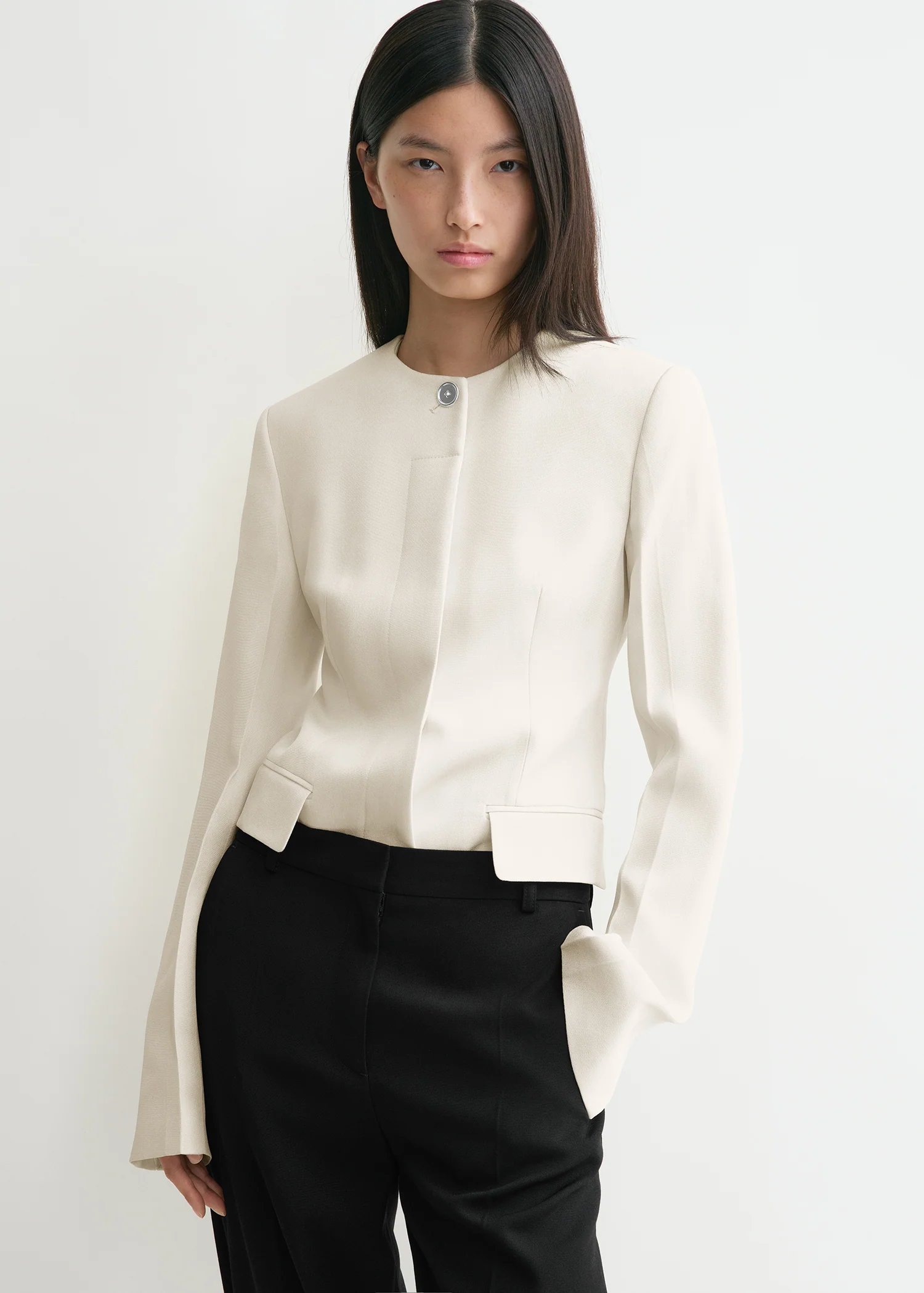 Collarless cinched jacket ecru - Image 5
