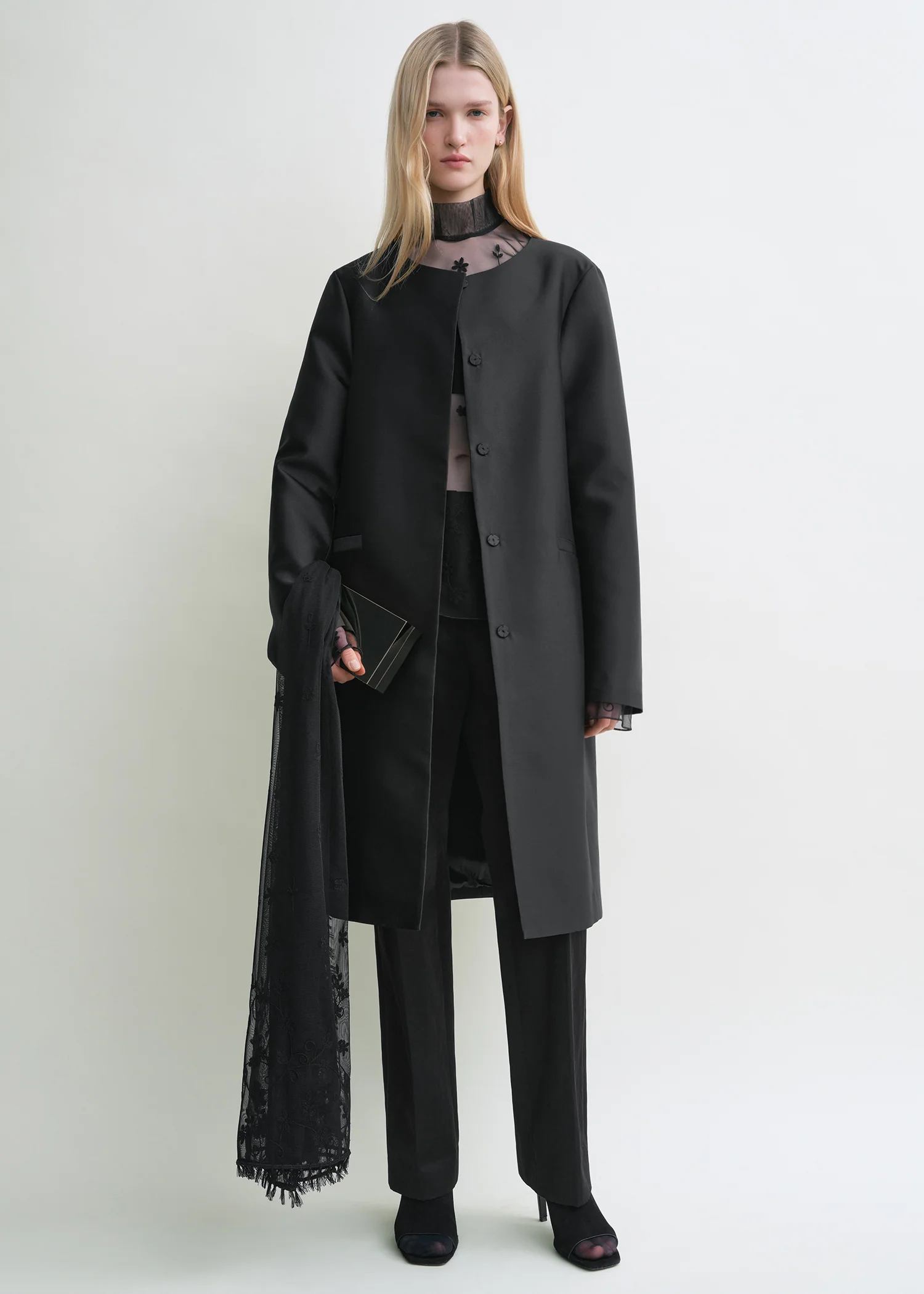 Collarless coat black - Image 2