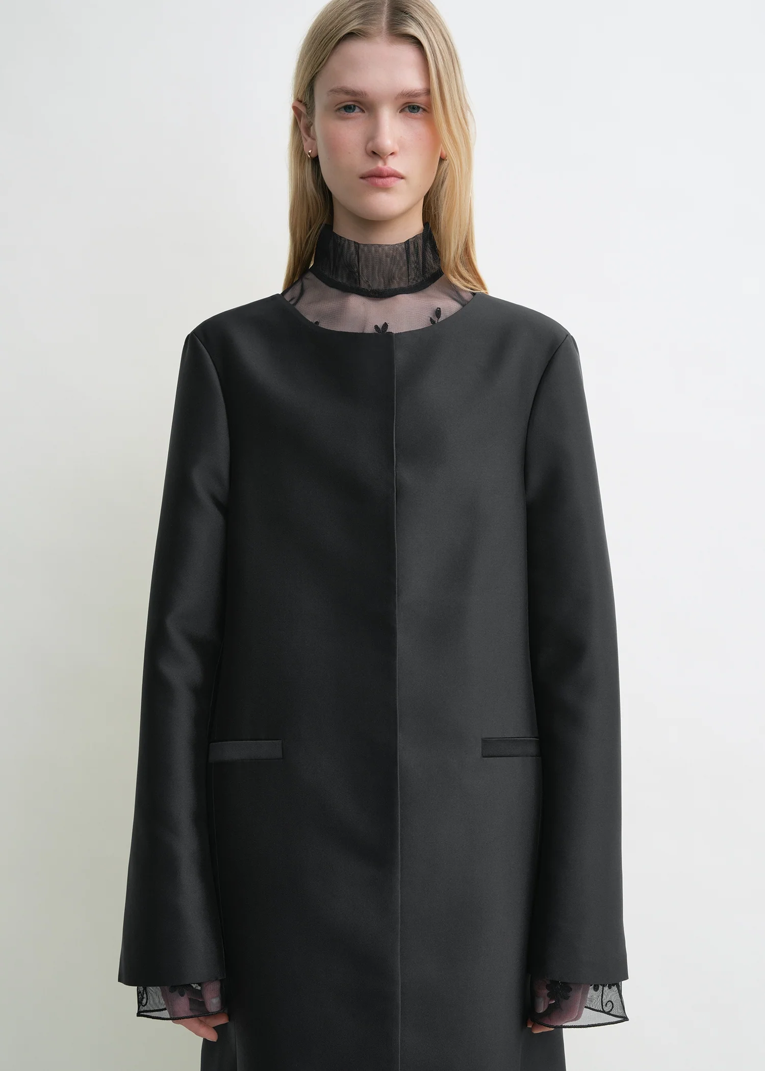 Collarless coat black - Image 4