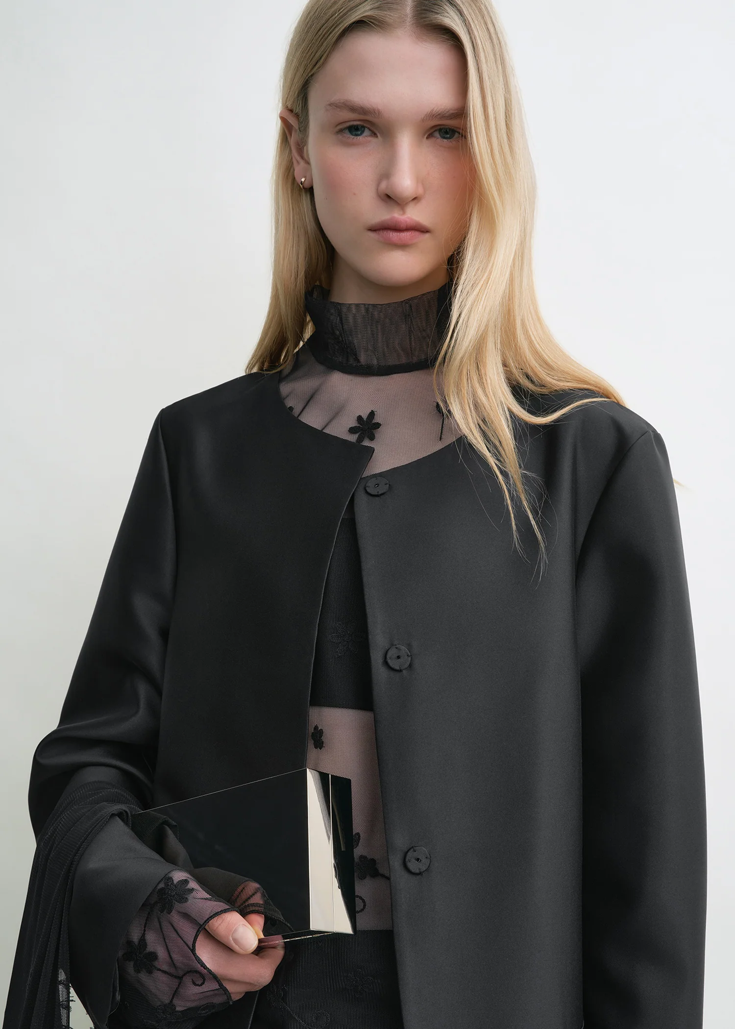 Collarless coat black - Image 5