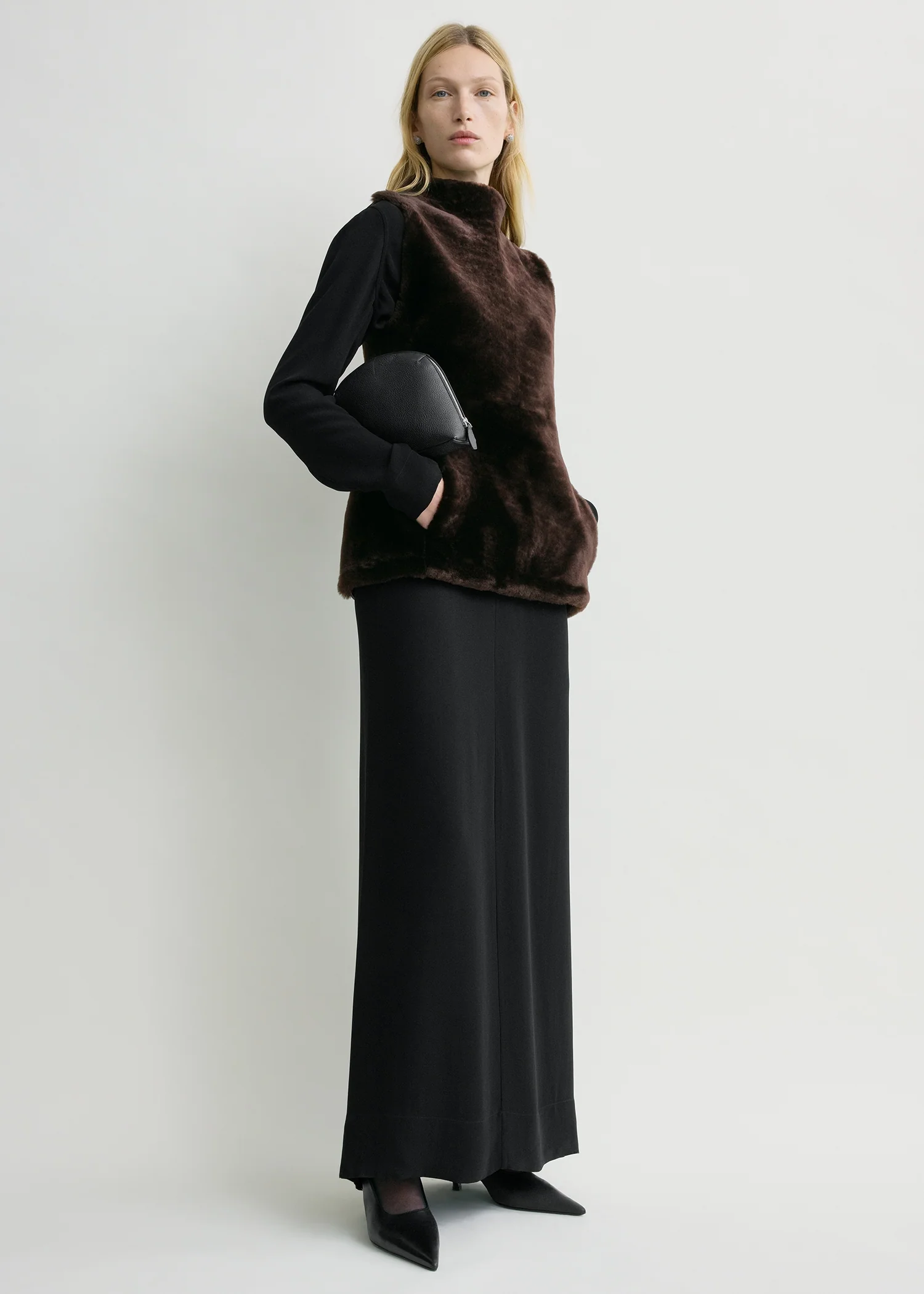 Shearling-front top espresso