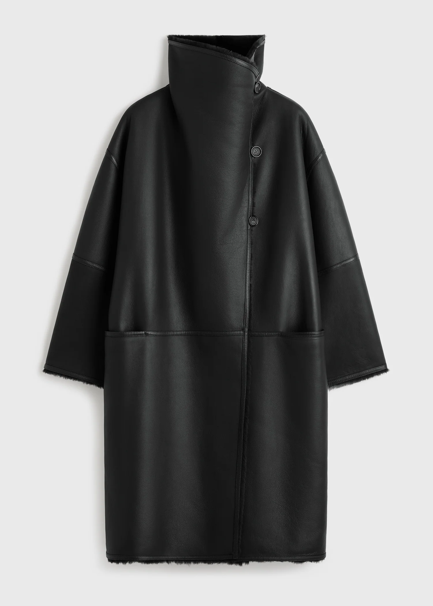 Shearling wrap coat black - Image 5