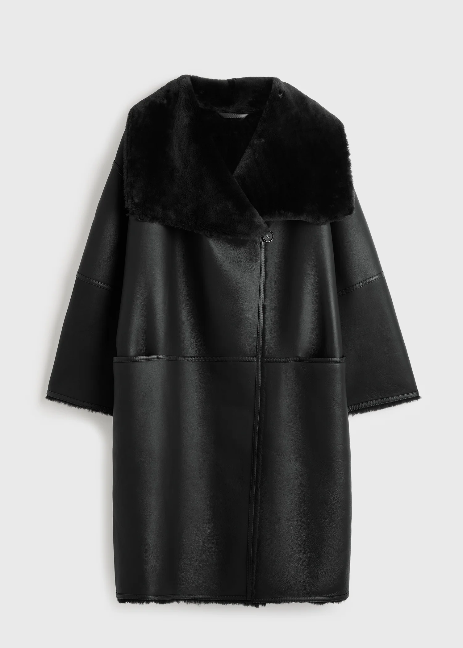 Shearling wrap coat black - Image 6